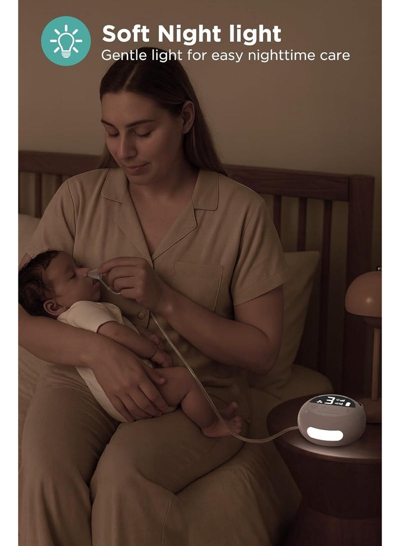 شفاط أنف كهربائي للأطفال (Hospital-Grade) بمواصفات طبية - 9 مستويات شفط قابلة للتعديل - قابل للشحن ومزود بموسيقى وإضاءة ليلية ورؤوس سيليكون ناعمة - Image 5